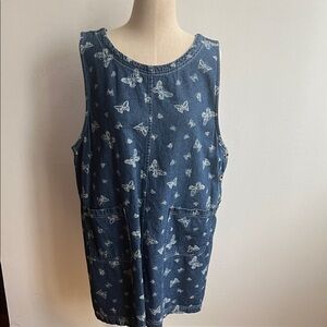 Denim Butterfly Print Tank dress 30” long